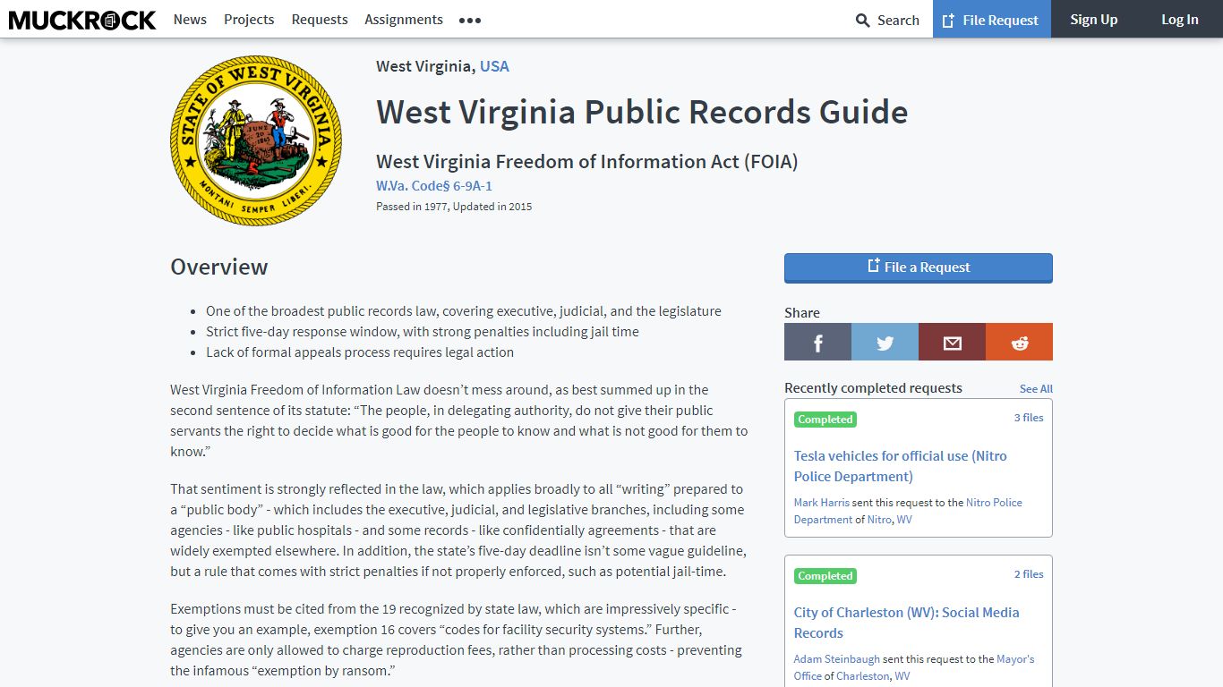 West Virginia Public Records Guide - MuckRock